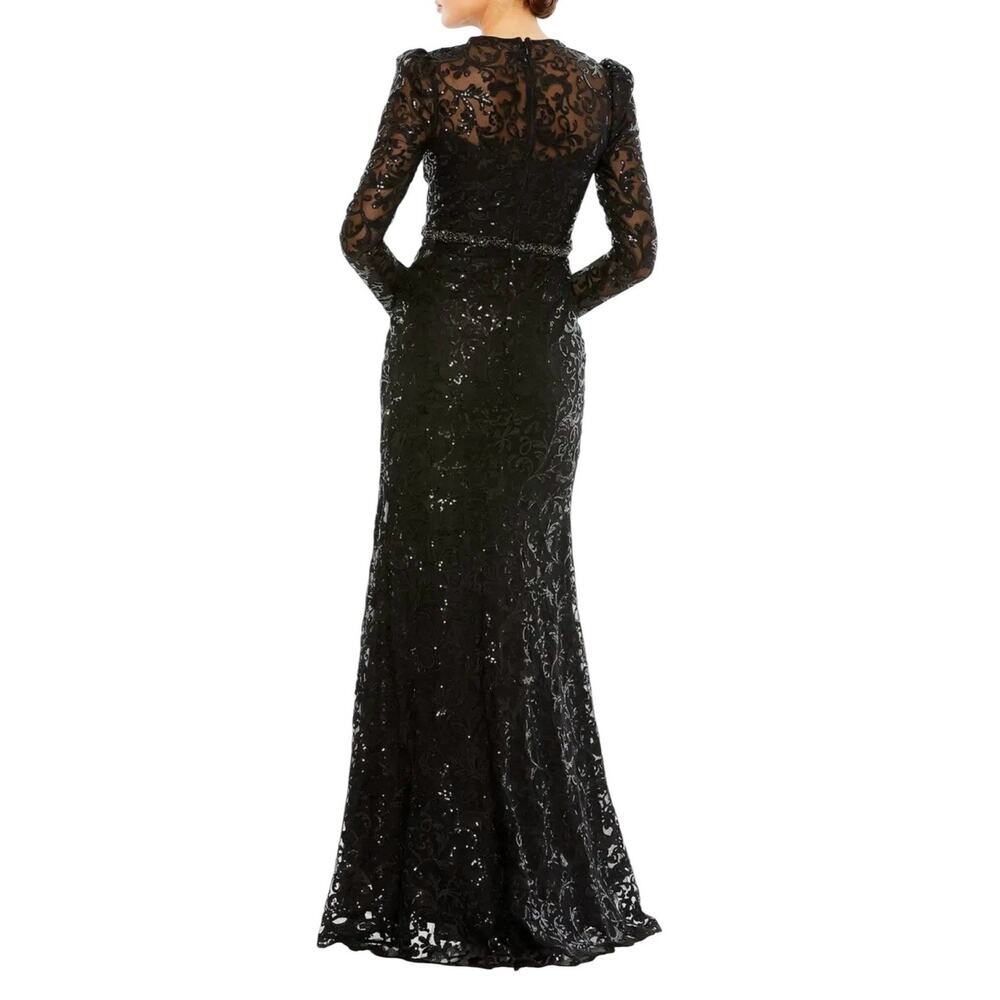 Mac Duggal 68011 Black Embellished Lace Illusion Long Sleeve Gown Size 6 $698 - Picture 3 of 8